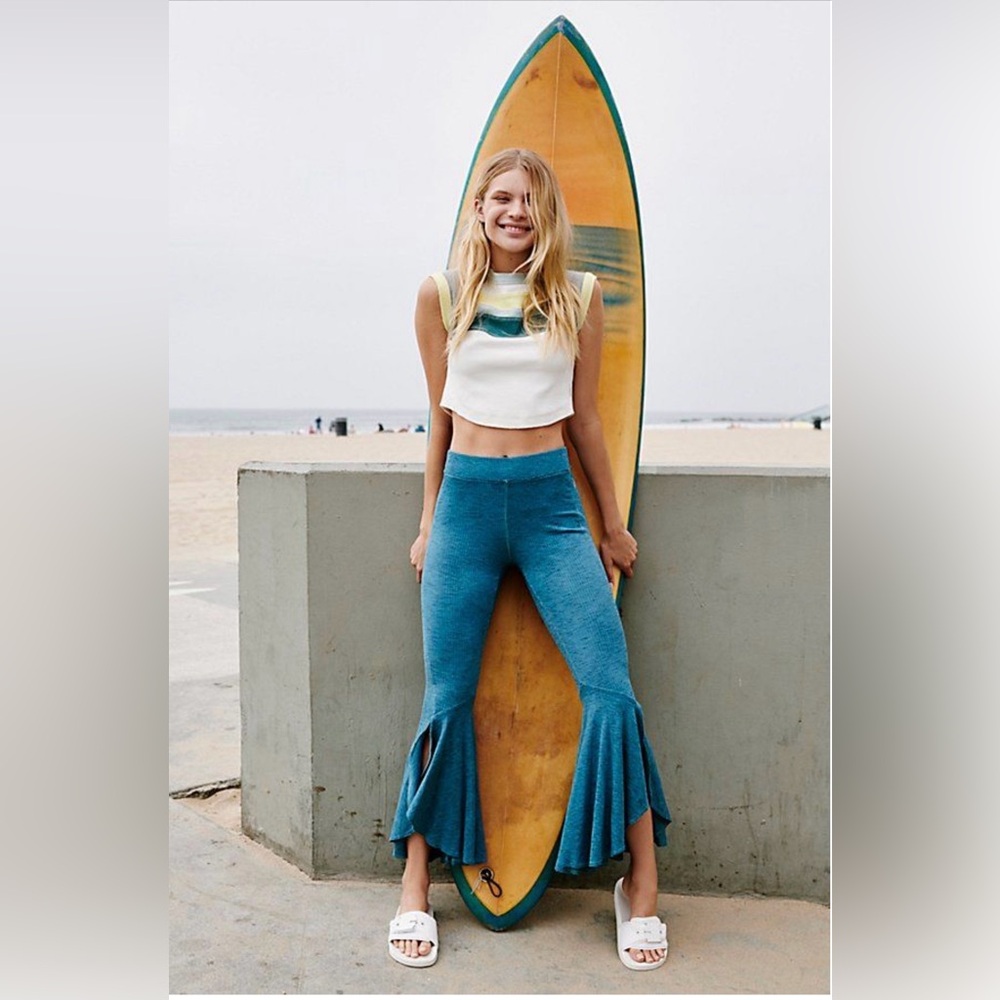 FP Movement by Free People Teal Ruffle Hem Knit Pants
